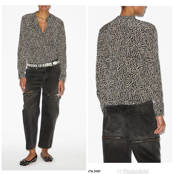 Isabel Marant Étoile VILDA Abstract BLOUSE printed flowing blouse ECRU/ BLACK - Picture 2 of 8